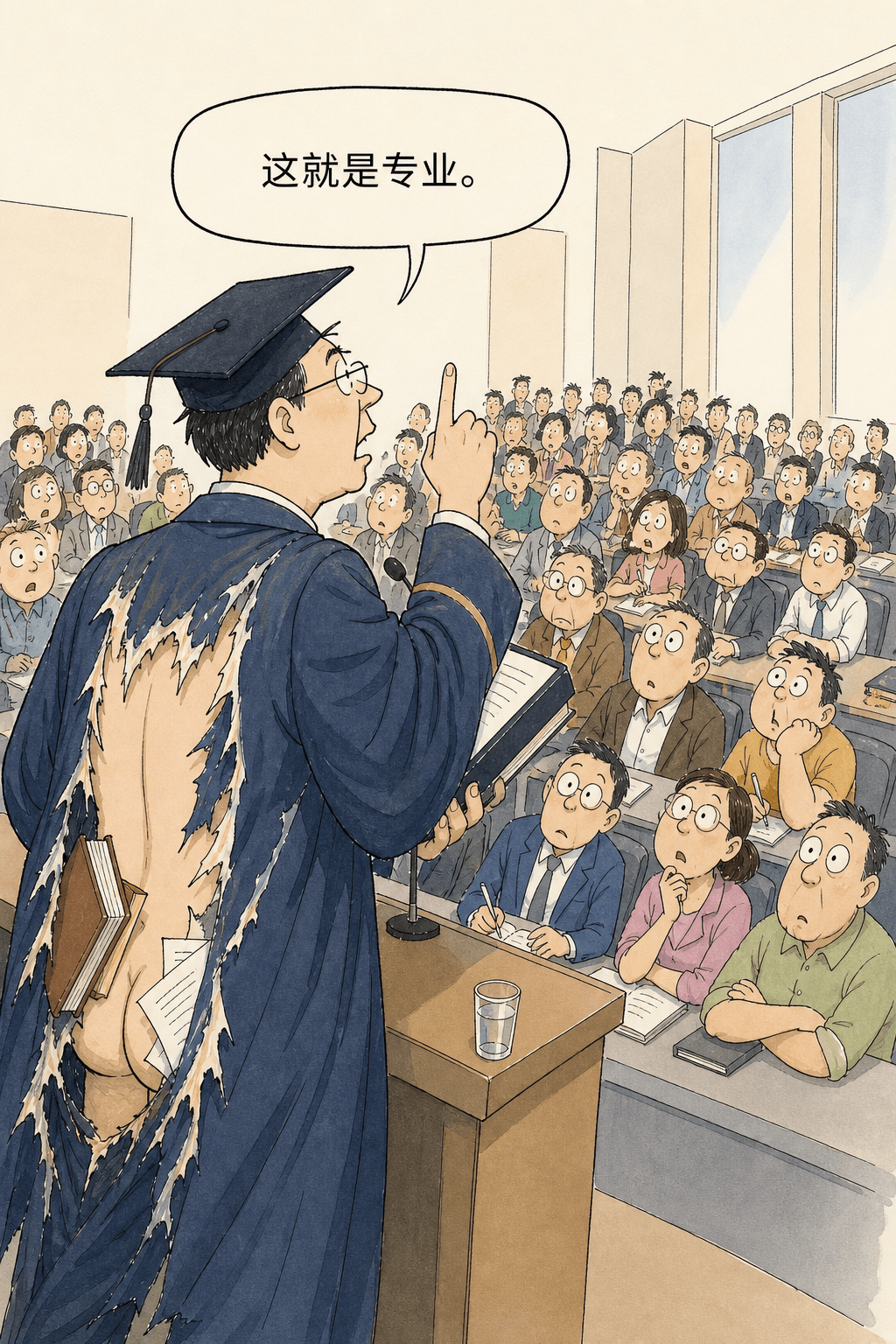 无知被包装成专业:穿着破损学位袍的演讲者